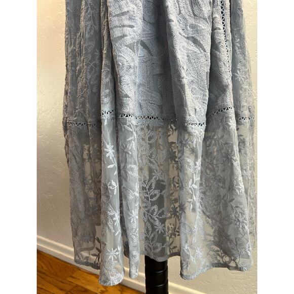Free People Blue Embroidered Lace Midi Dress- Size 4 - Picture 5 of 12